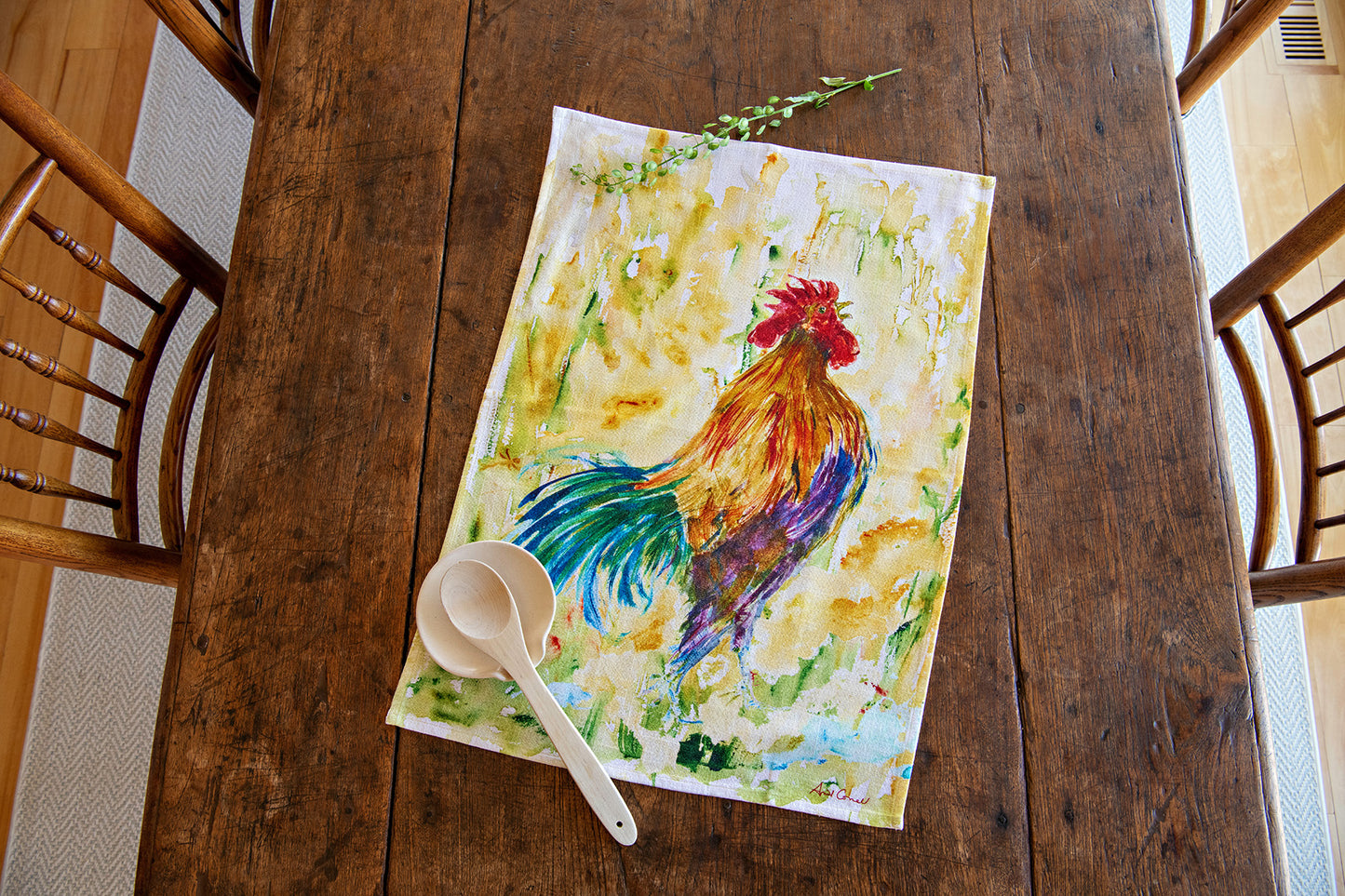 Painterly Rooster Tea Towel