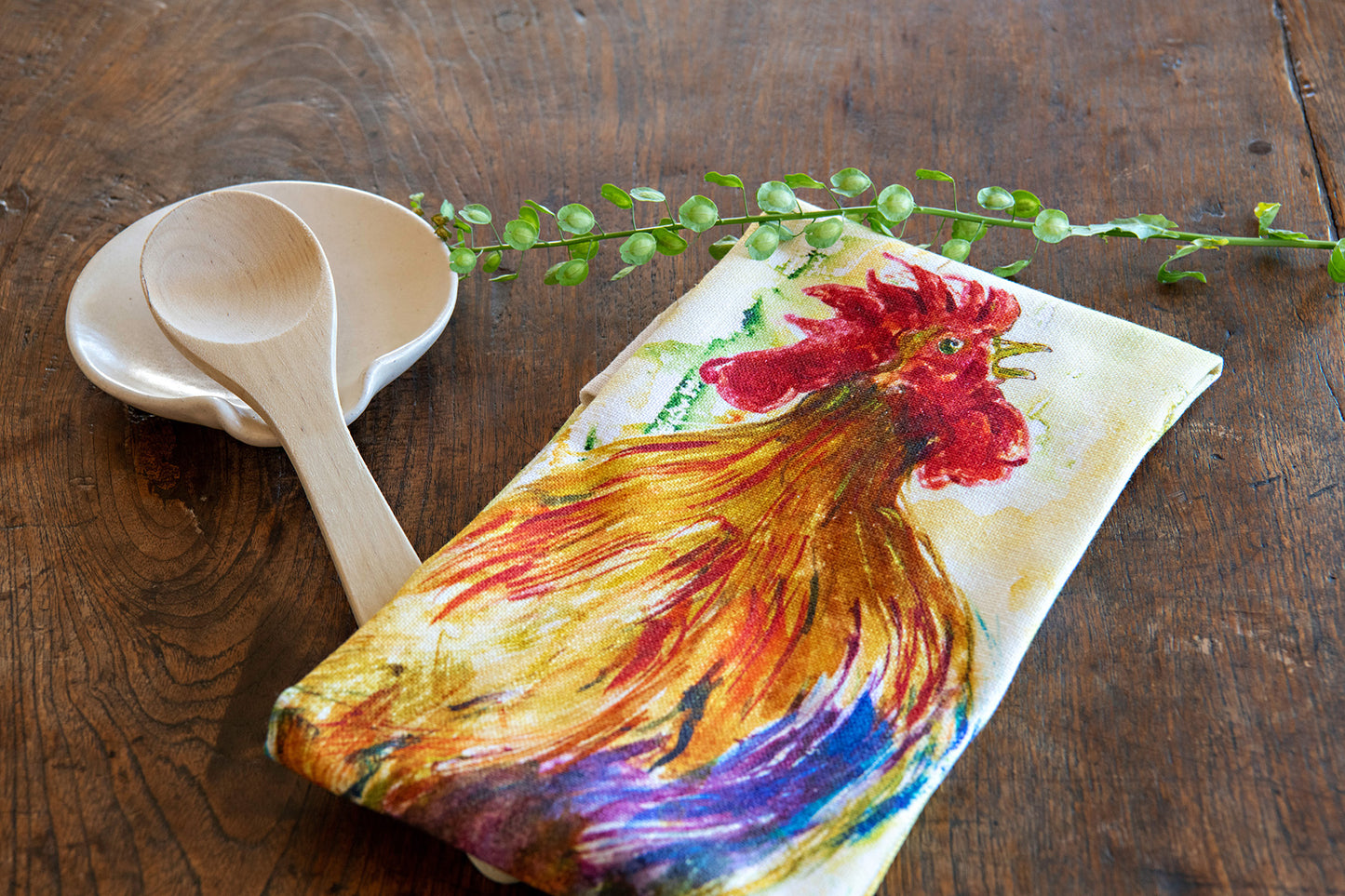 Painterly Rooster Tea Towel