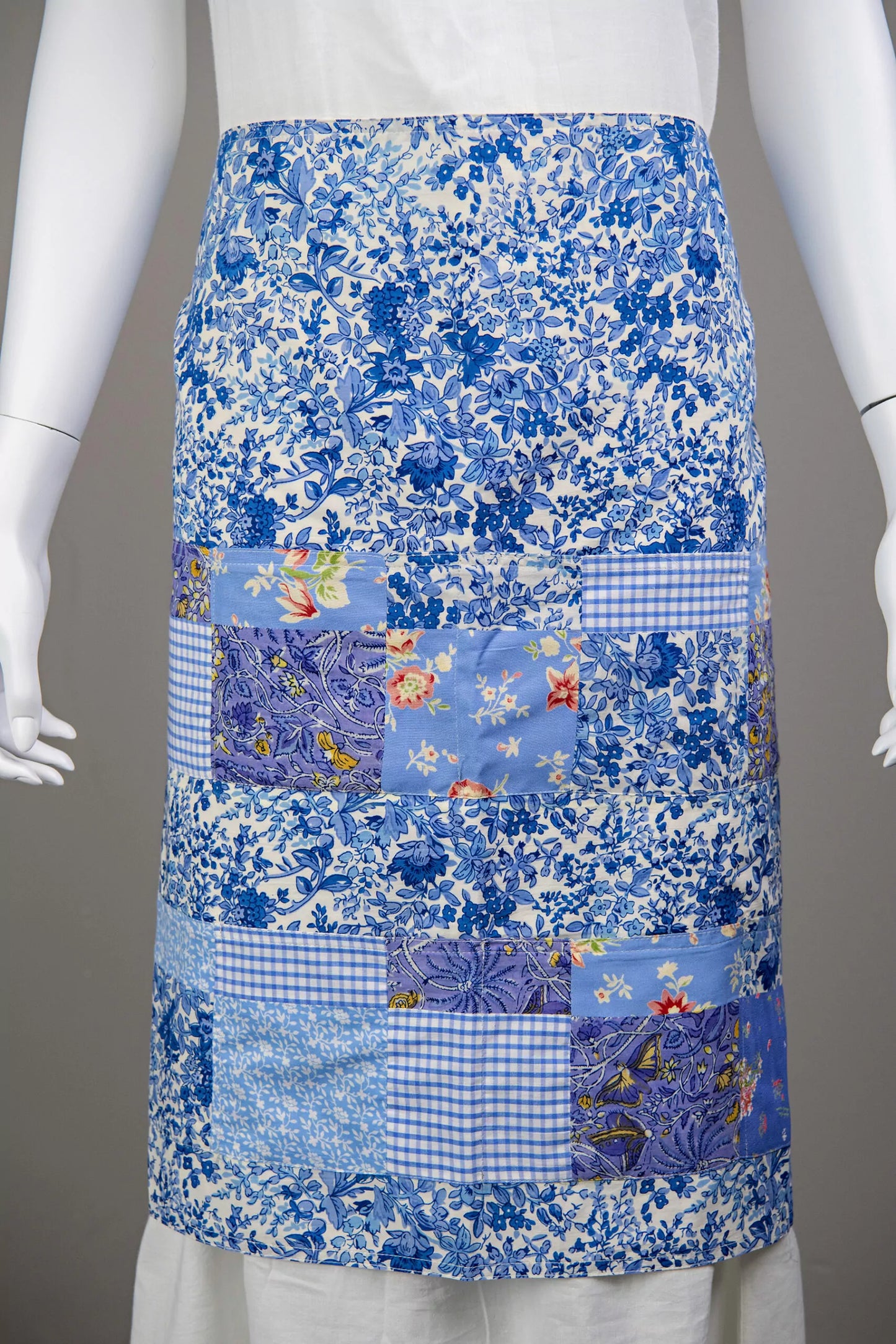 Prairie Patchwork Gathering Apron in Blue