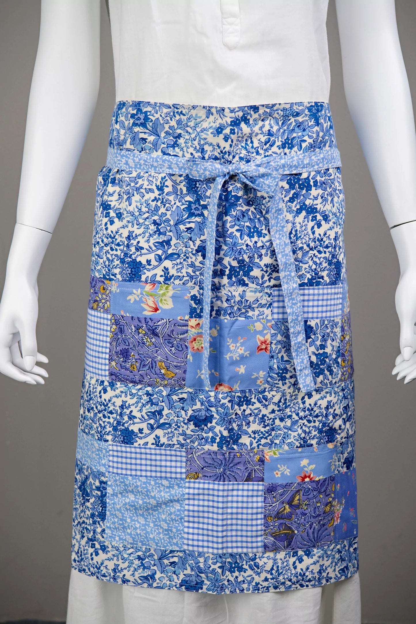 Prairie Patchwork Gathering Apron in Blue