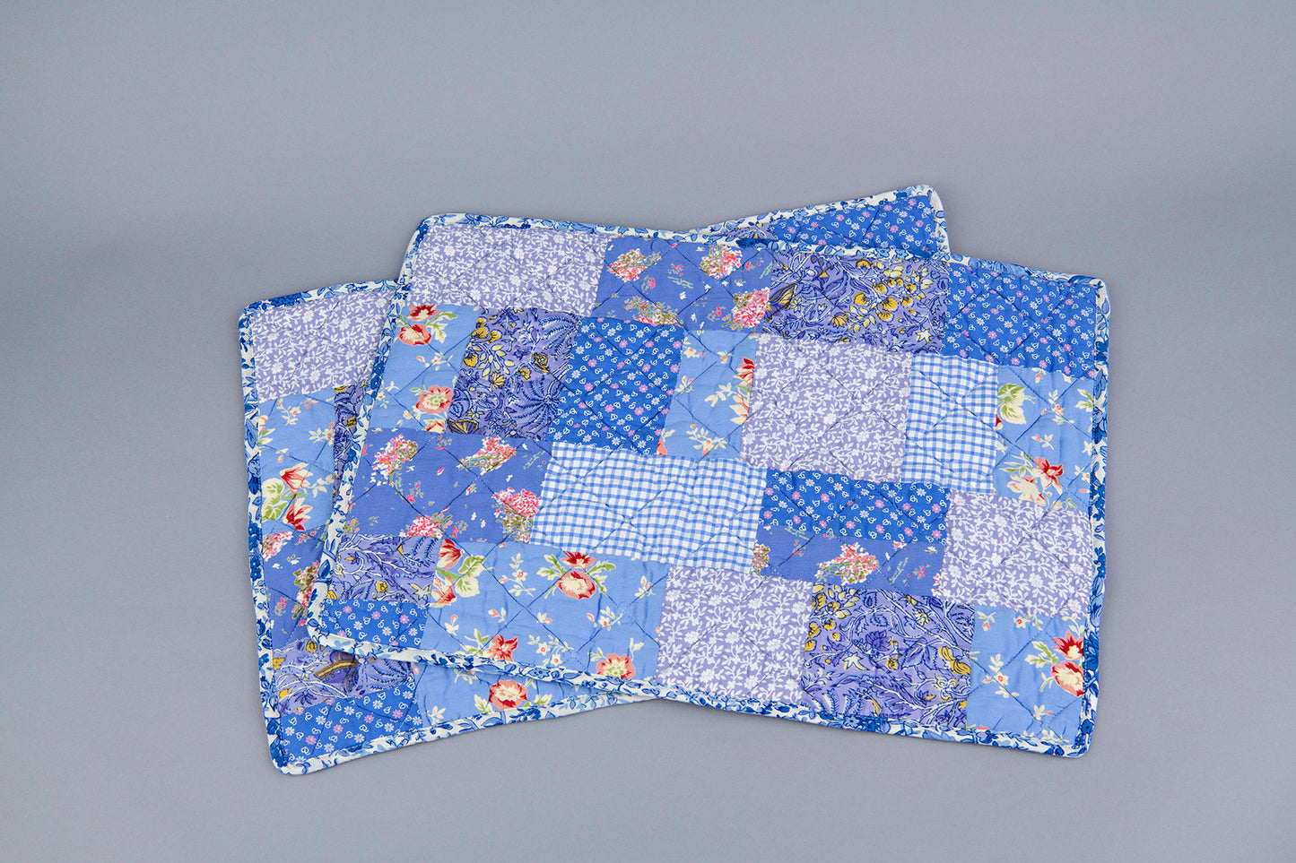 Prairie Patchwork Quilted Placemats in Blue, Set of 2