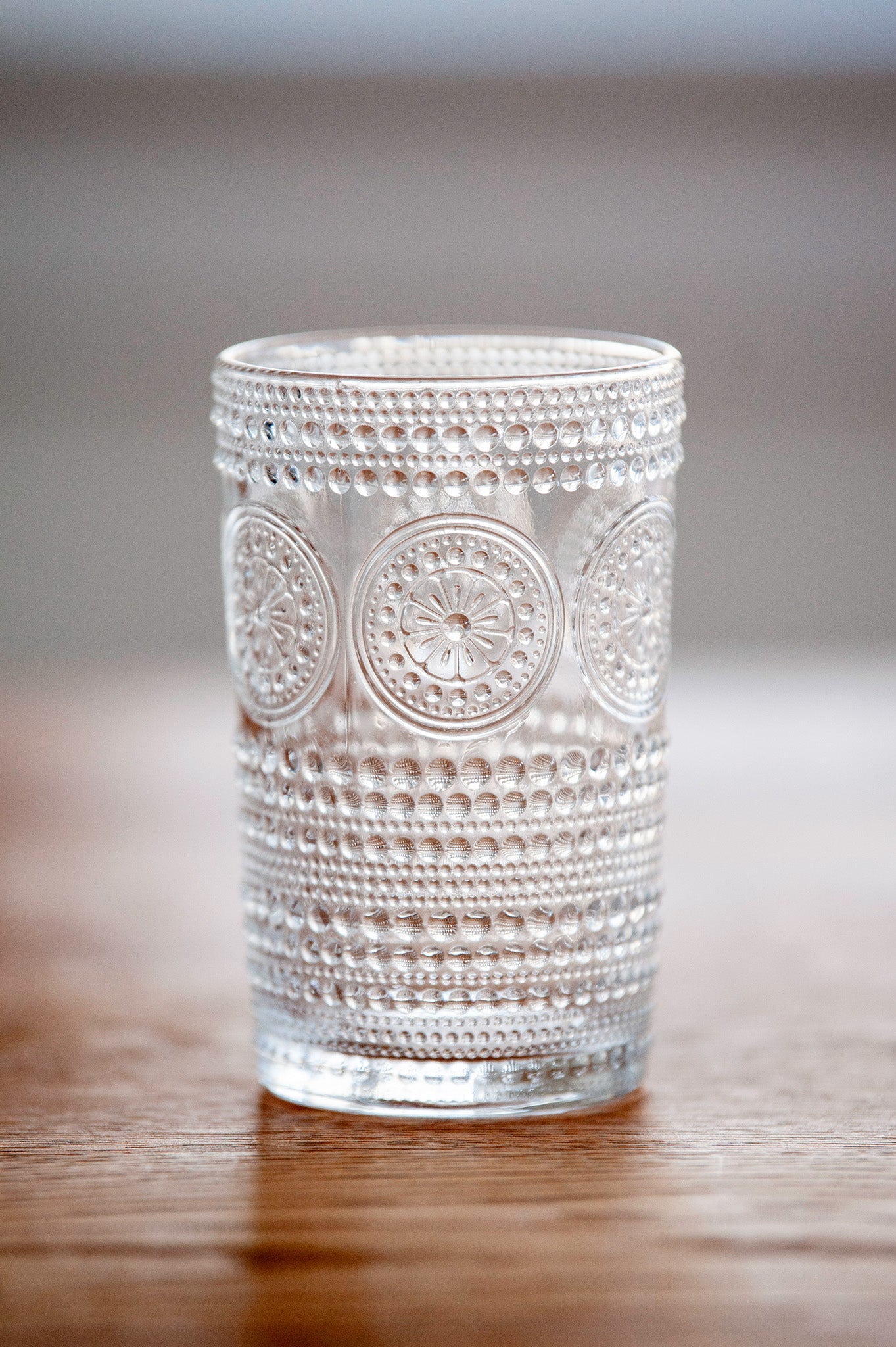 Hobnail Beaded Floral Clear Drinking Glasses — Set of 6, 13 oz.