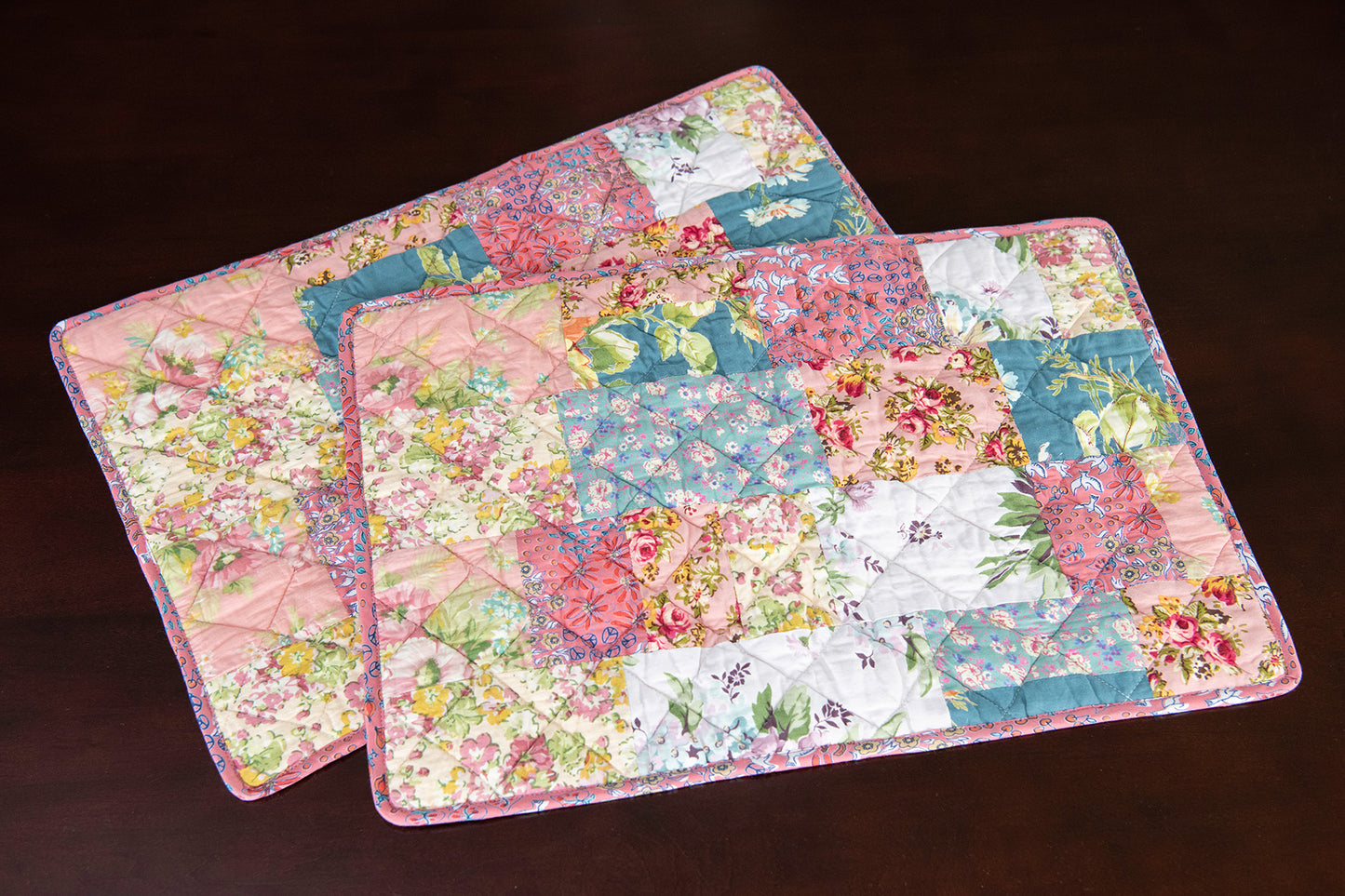Prairie Patchwork Quilted Placemats in Rose, Set of 2