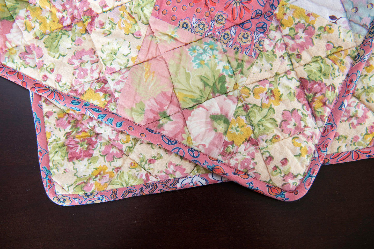 Prairie Patchwork Quilted Placemats in Rose, Set of 2