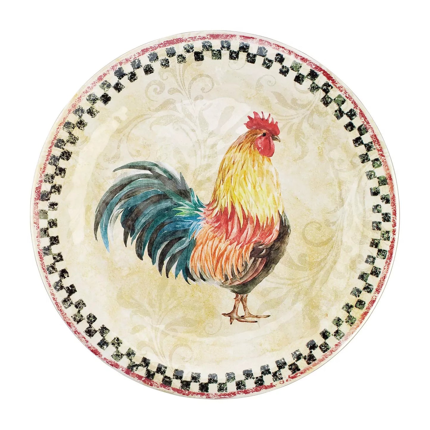 Country Rooster Melamine 11″ Plate, Sold As A Set Of 6