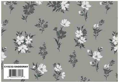 A Walk on the Prairie Sage Gray Floral, Fabric by the Yard