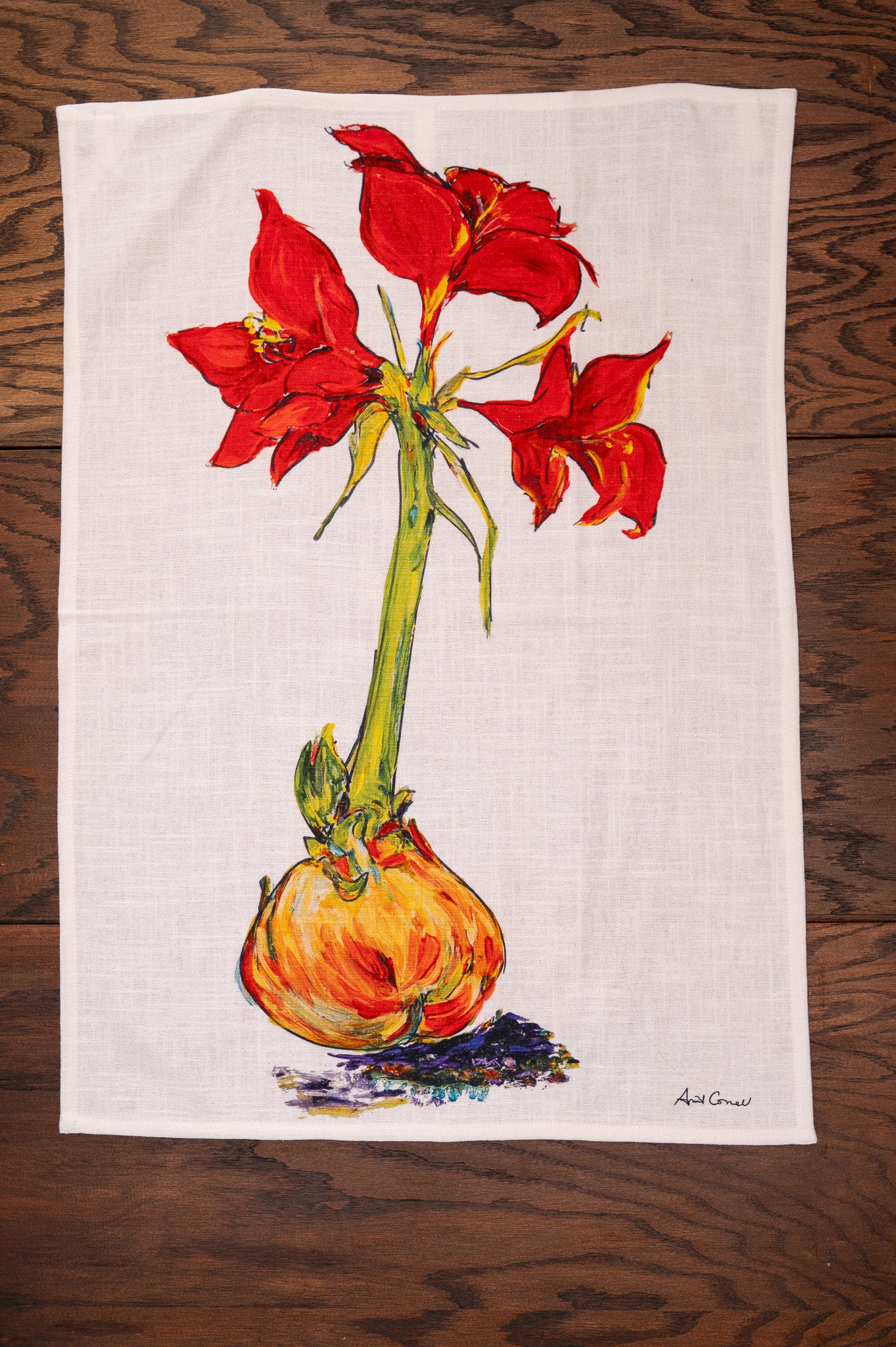 Amaryllis Watercolor Tea Towel