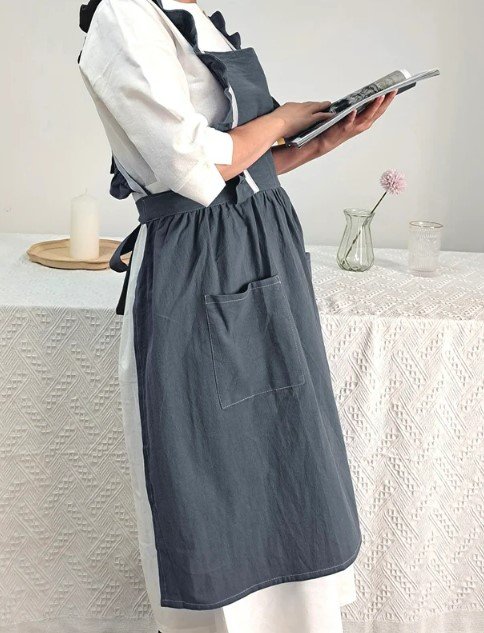 Ruffled Pinafore Apron in Gray Wash