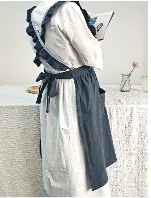 Ruffled Pinafore Apron in Gray Wash