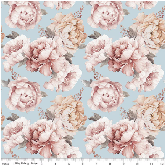 Daybreak on the Prairie Blue Peonies, Fabric by the Yard