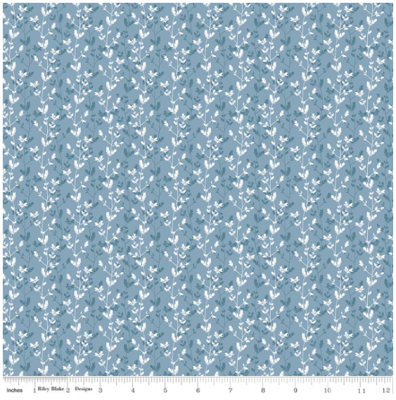 Daybreak on the Prairie Blue Silhouette Floral, Fabric by the Yard