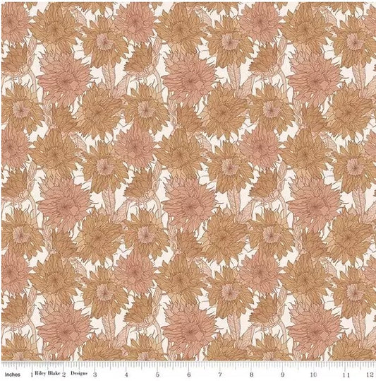 Evening on the Prairie Sunflower Sienna, Fabric bt the Yard