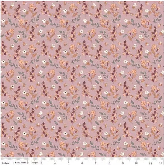 Evening on the Prairie Autumn Floral Mauve, Fabric by the Yard