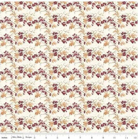 Evening on the Prairie Prairie Berries Cream, Fabric by the Yard