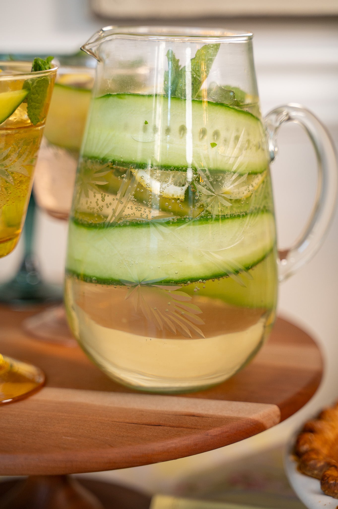 Garden Party Etched Glass Pitcher