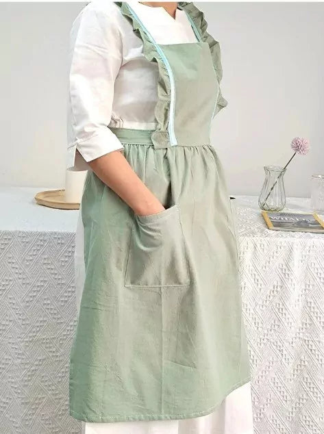 Ruffled Pinafore Apron in Light Green