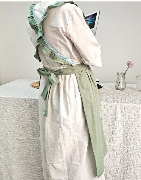 Ruffled Pinafore Apron in Light Green