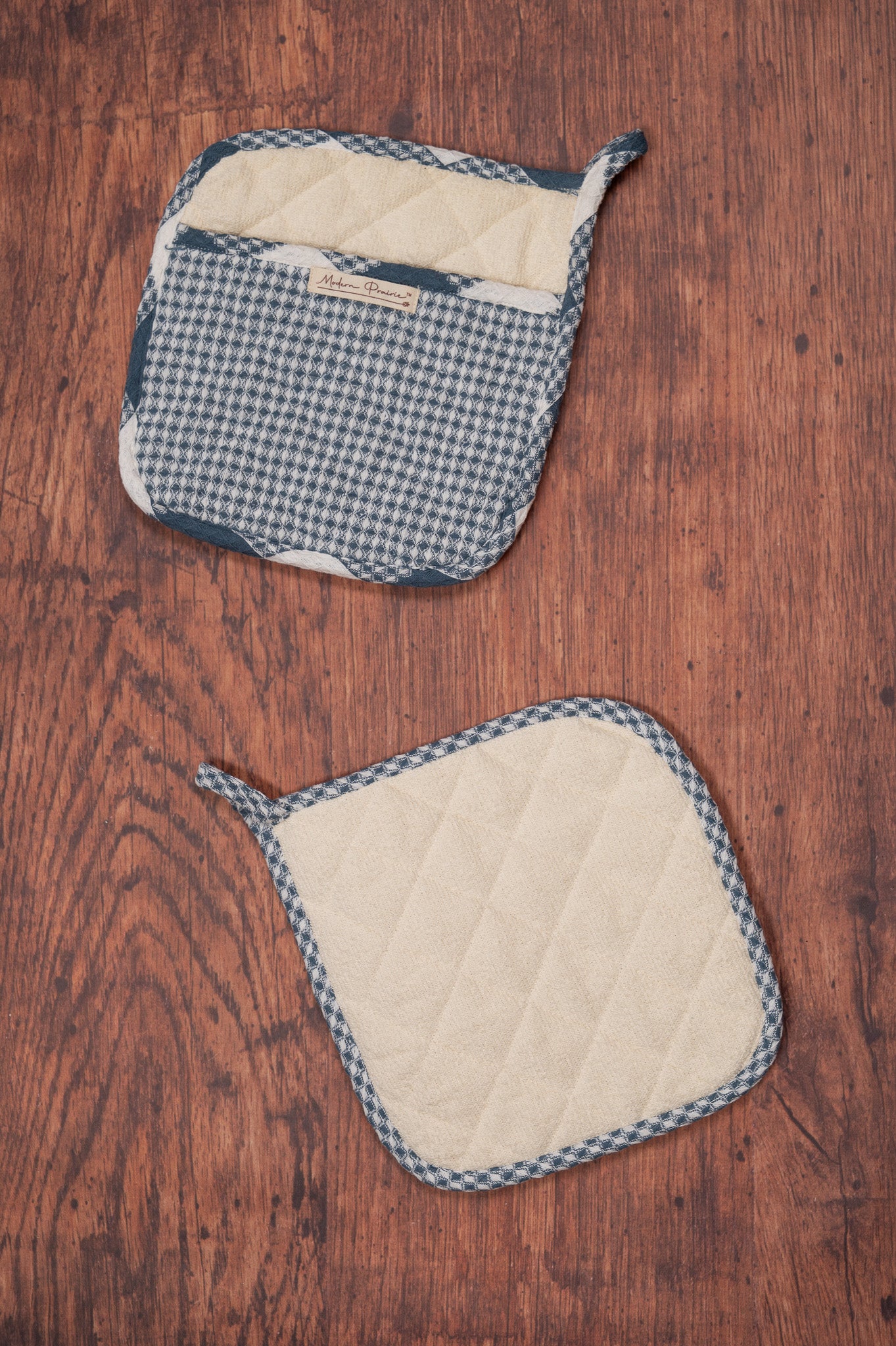 Prairie Essentials Pocket Potholders in Navy Plaid, Set of 2