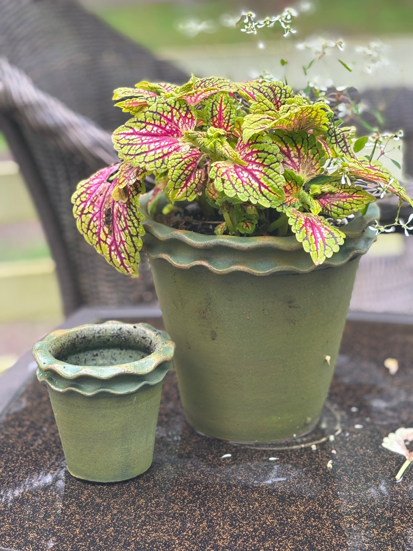 Galena Garden Pot in Washed Green — Medium