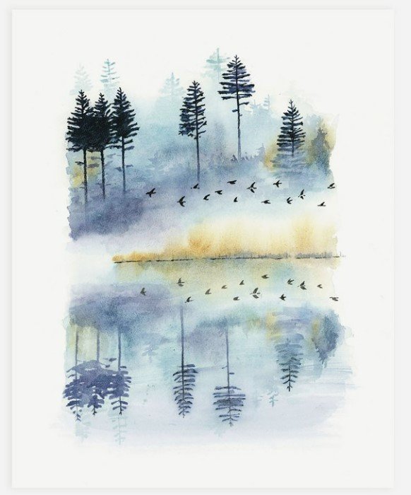 Morning Mist Watercolor Illustration