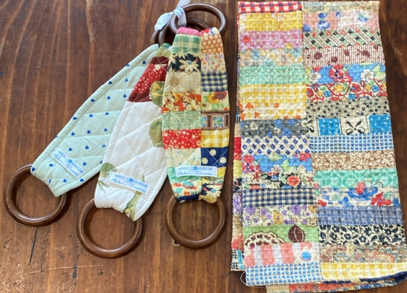 Patch Parade Tea Towel + Set of 3 Wooden Loop Hangers