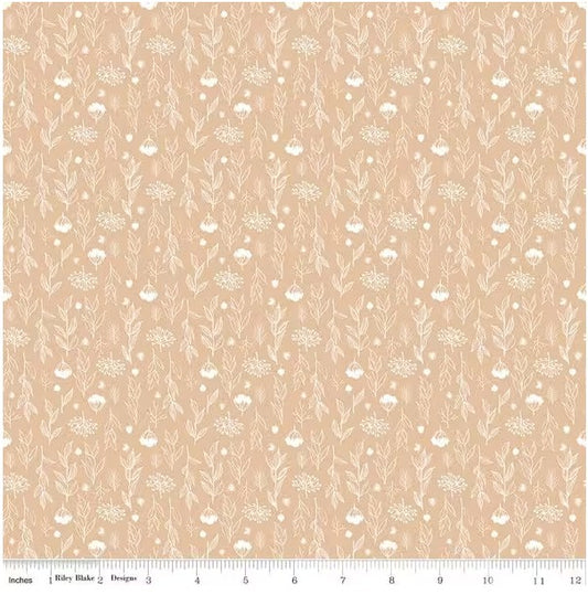 Evening on the Prairie Silhouette Floral Beige, Fabric by the Yard