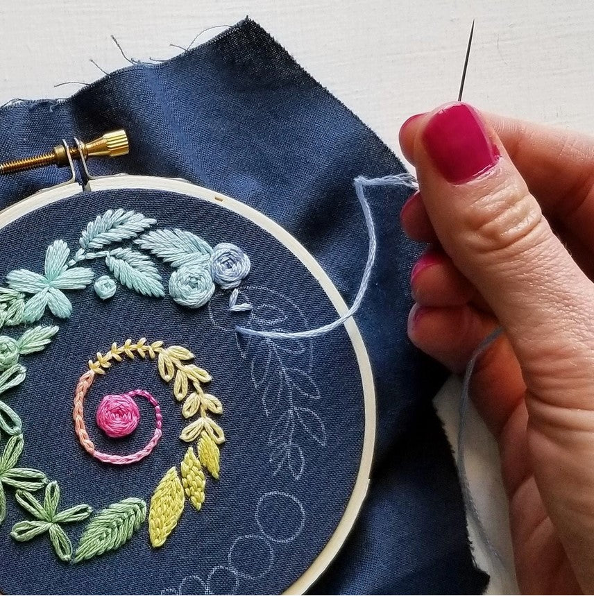 Spiral Garland Beginner's Hand Embroidery Kit in Navy