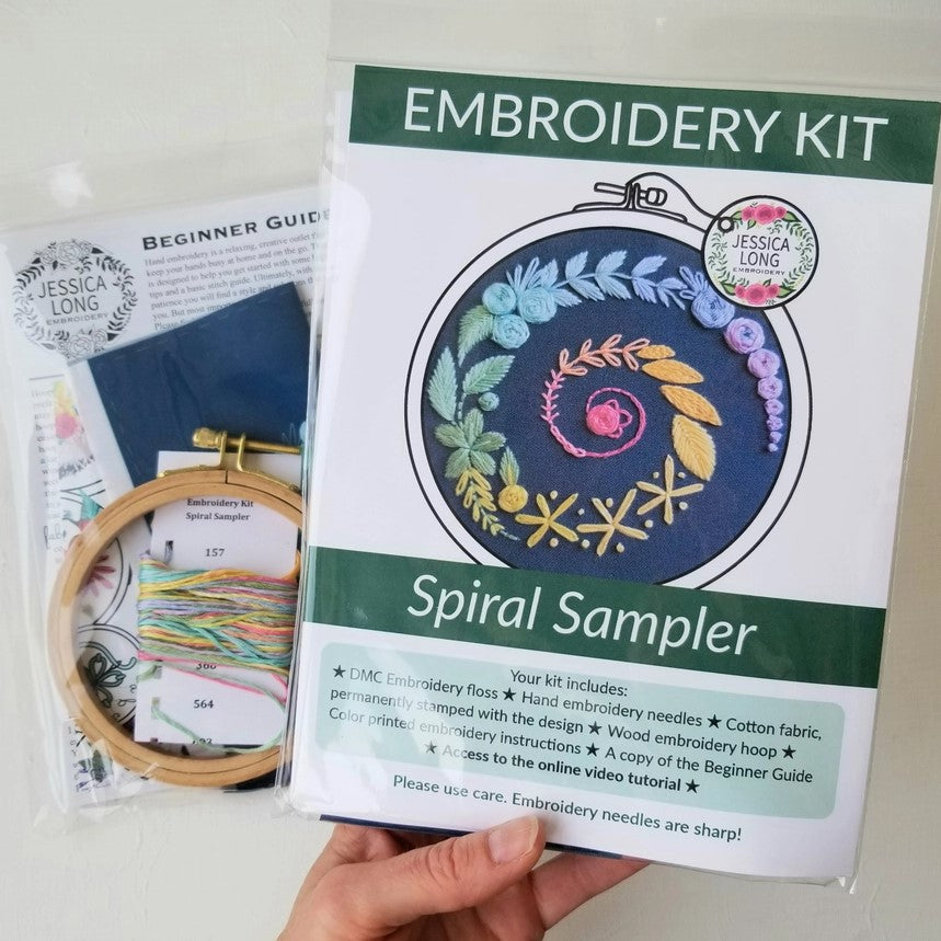 Spiral Garland Beginner's Hand Embroidery Kit in Navy