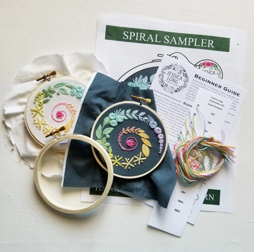 Spiral Garland Beginner's Hand Embroidery Kit in Navy