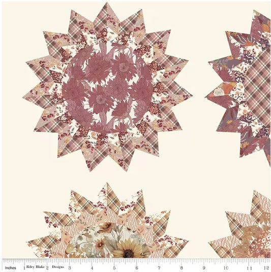 Evening on the Prairie Sunflowers Cheater Print Cream, Fabric by the Yard