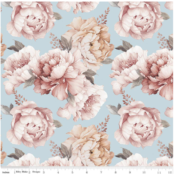 Daybreak on the Prairie 107/108" Wide Back Peonies Blue