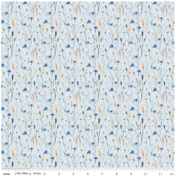 Daybreak on the Prairie Wildflowers Blue, Fabric by the Yard