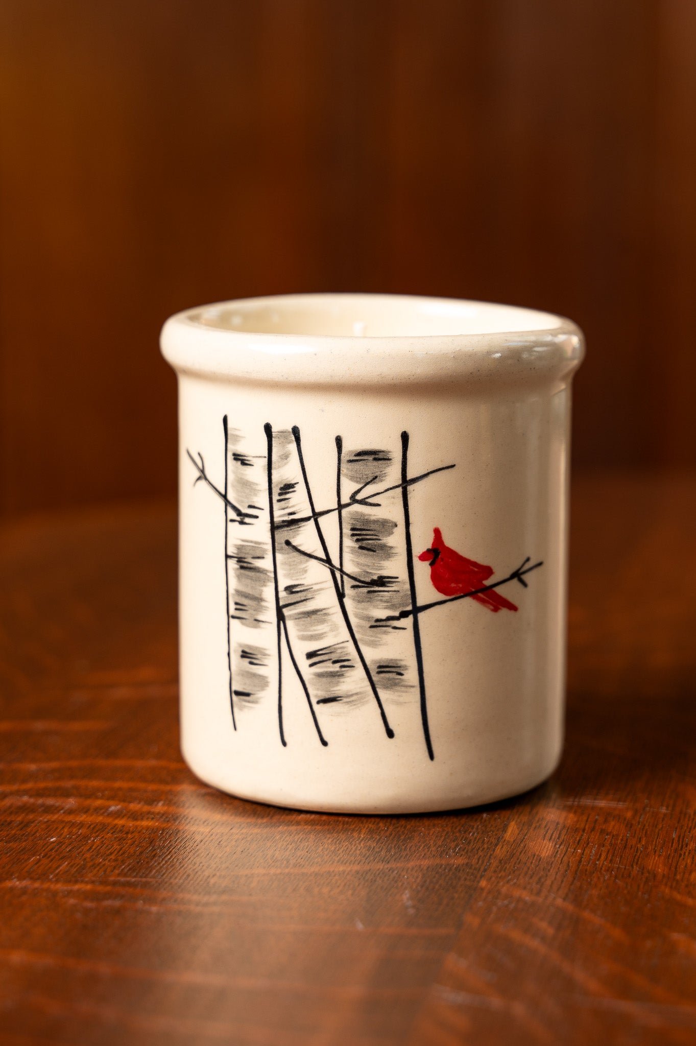 Winter Birch Candle Crock in Winterbark Pine