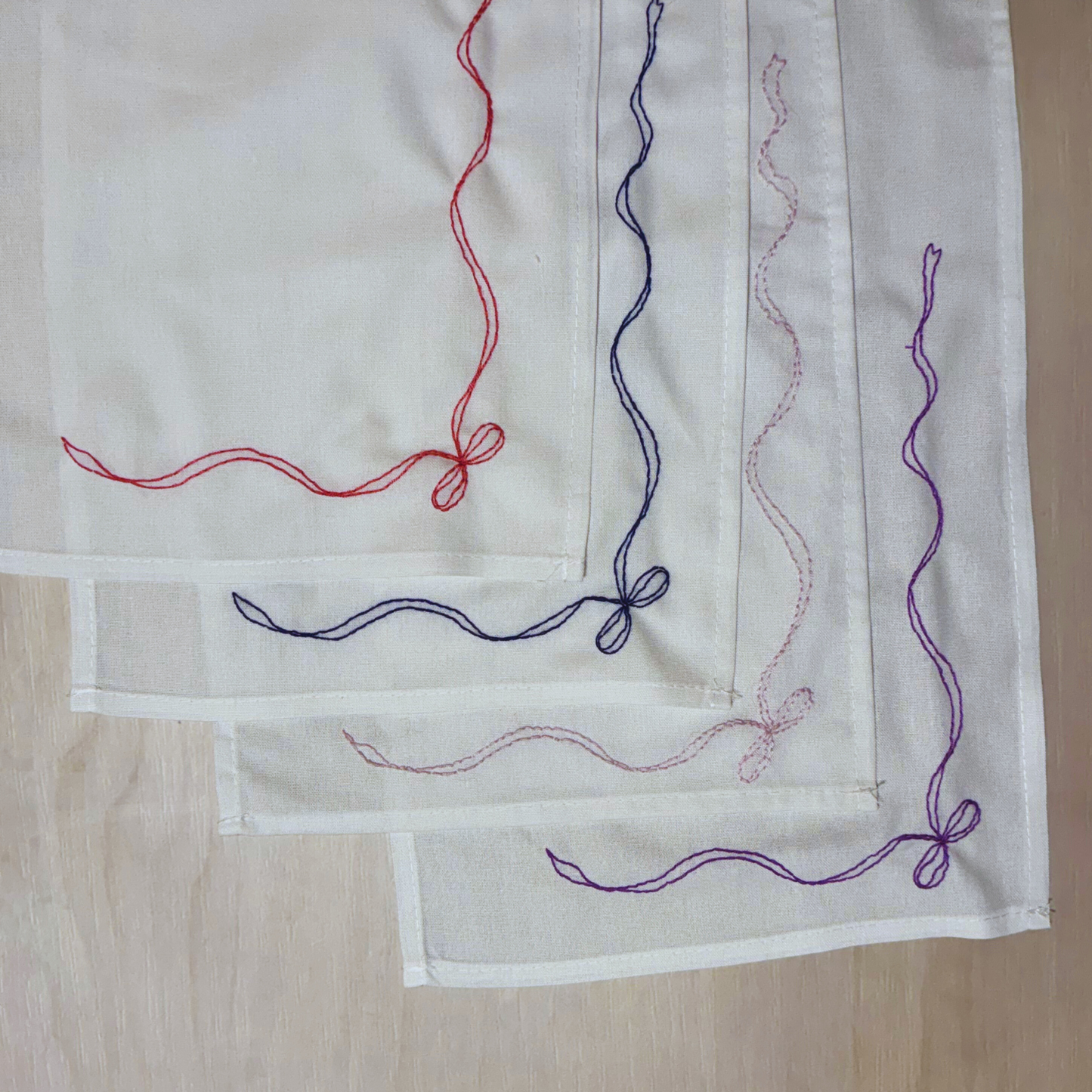 Hand Embroidery Bow Napkins DIY Kit - Set of 4