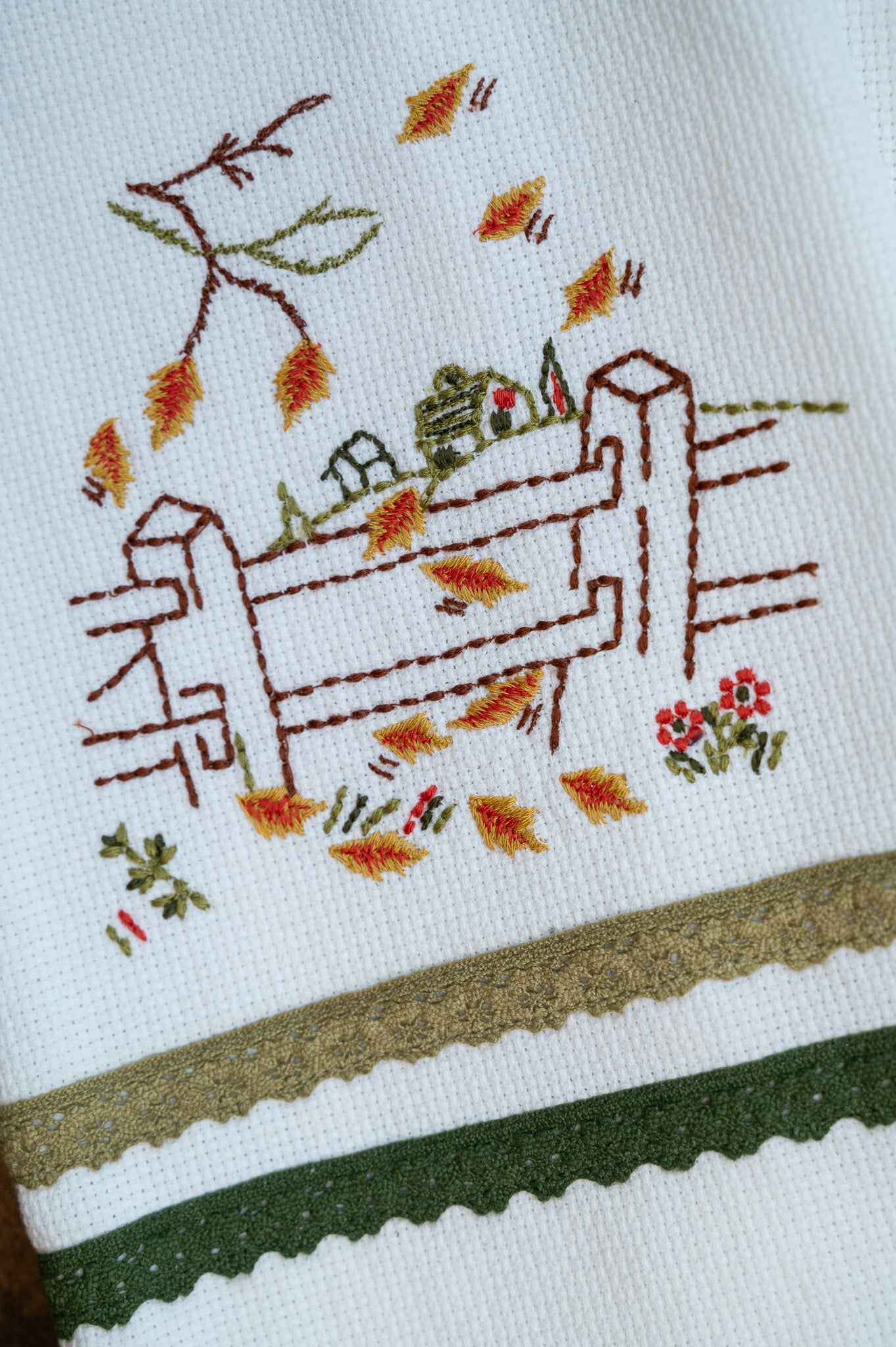 Fall Cottage Embroidered Tea Towel, Set of 2