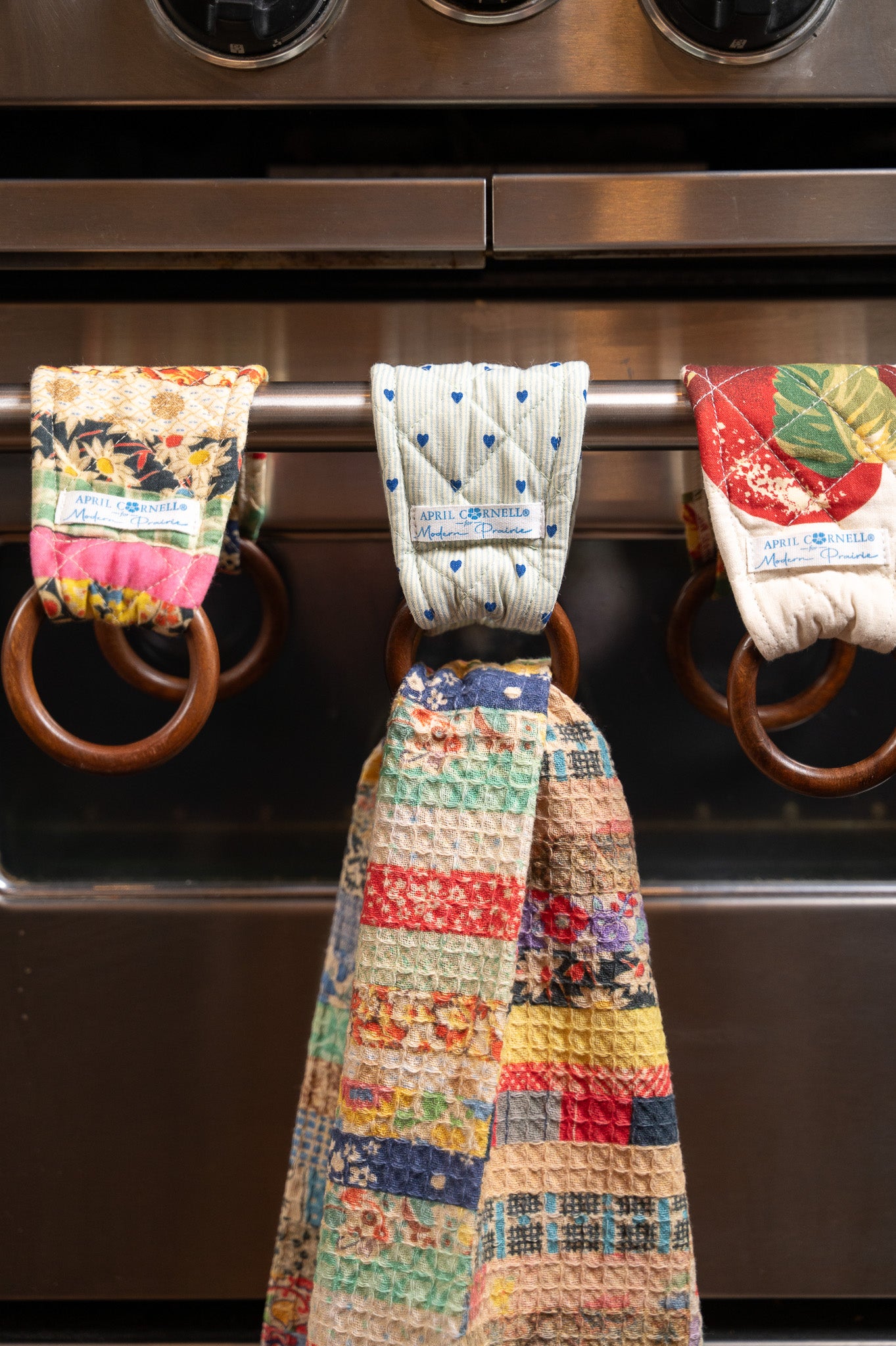 Patch Parade Tea Towel + Set of 3 Wooden Loop Hangers