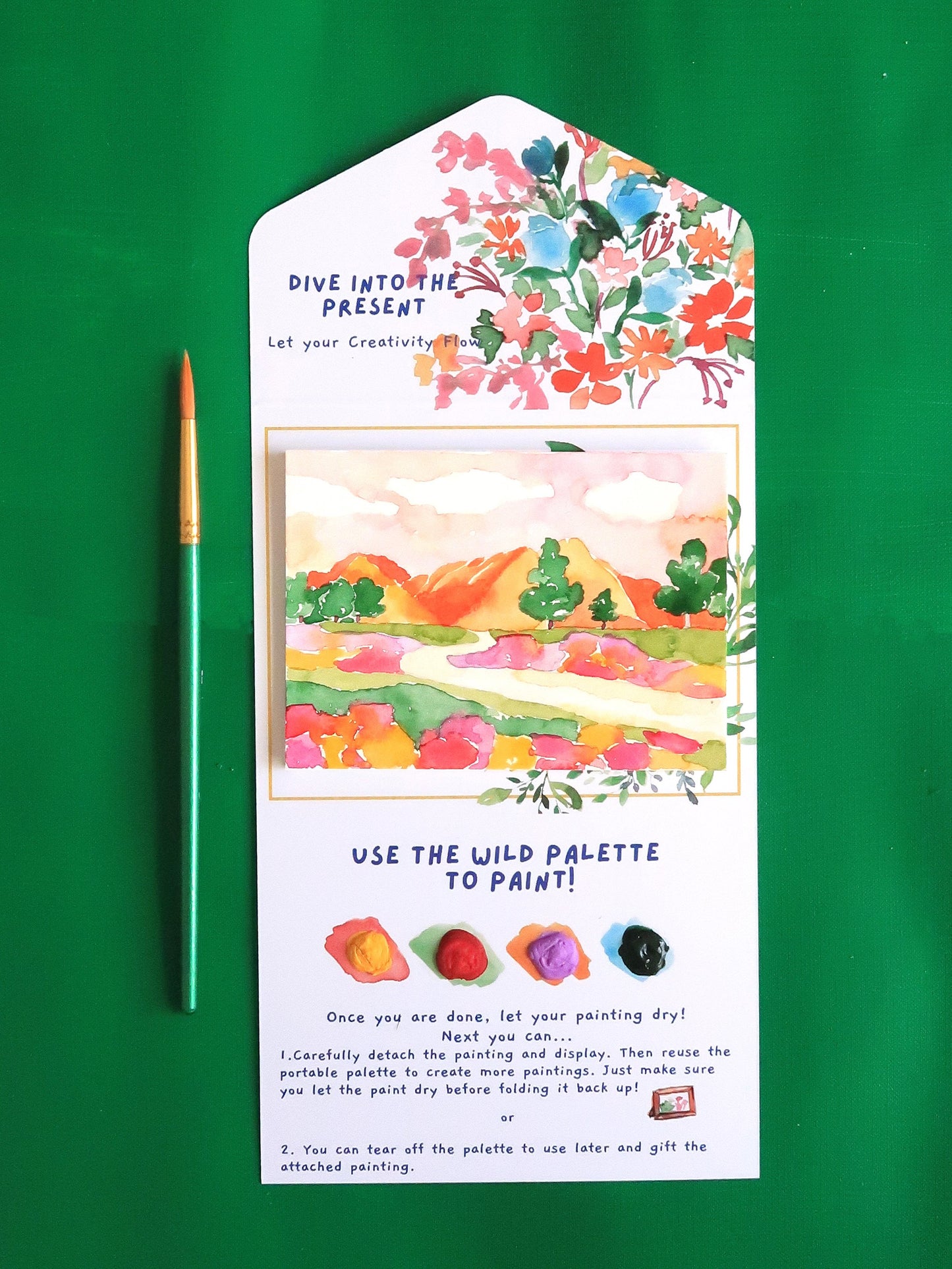 Floral Mountainside Paint-By-Number Watercolor Mini Kit