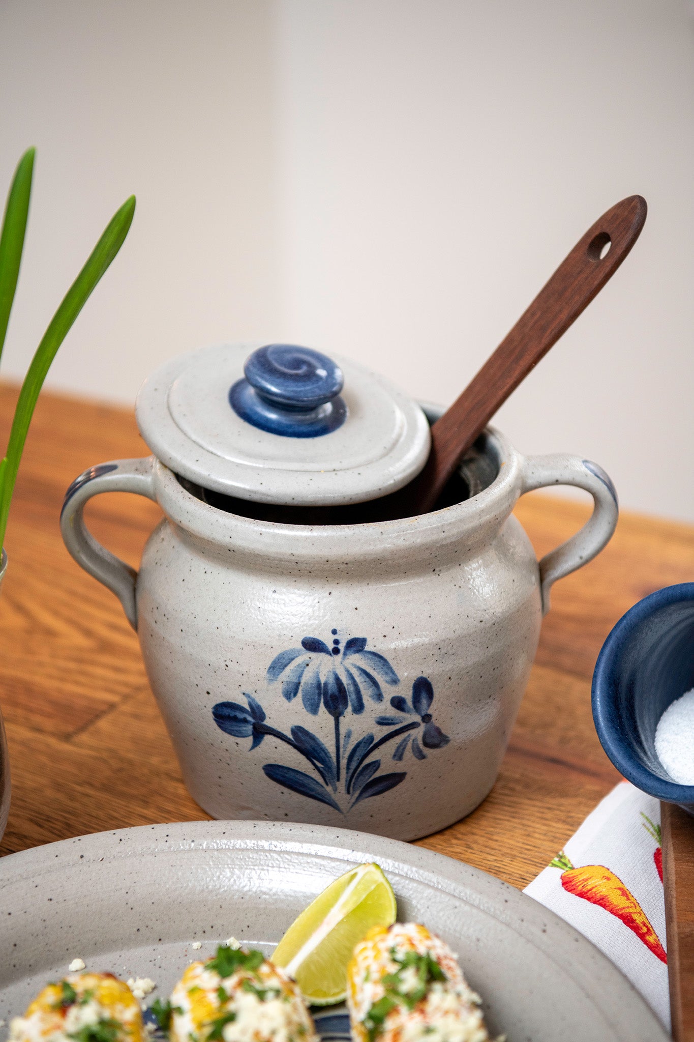 Covered Bean Pot with Lid in Classic Gray Finish