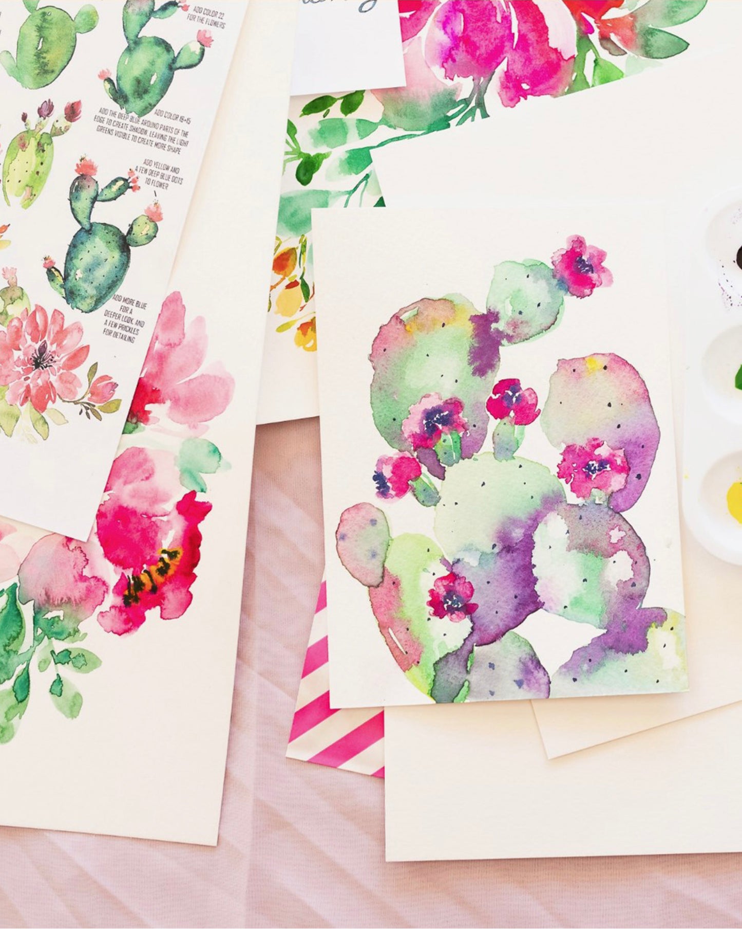 Prickly Pear & Peonies Flowers Watercolor Mini Kit