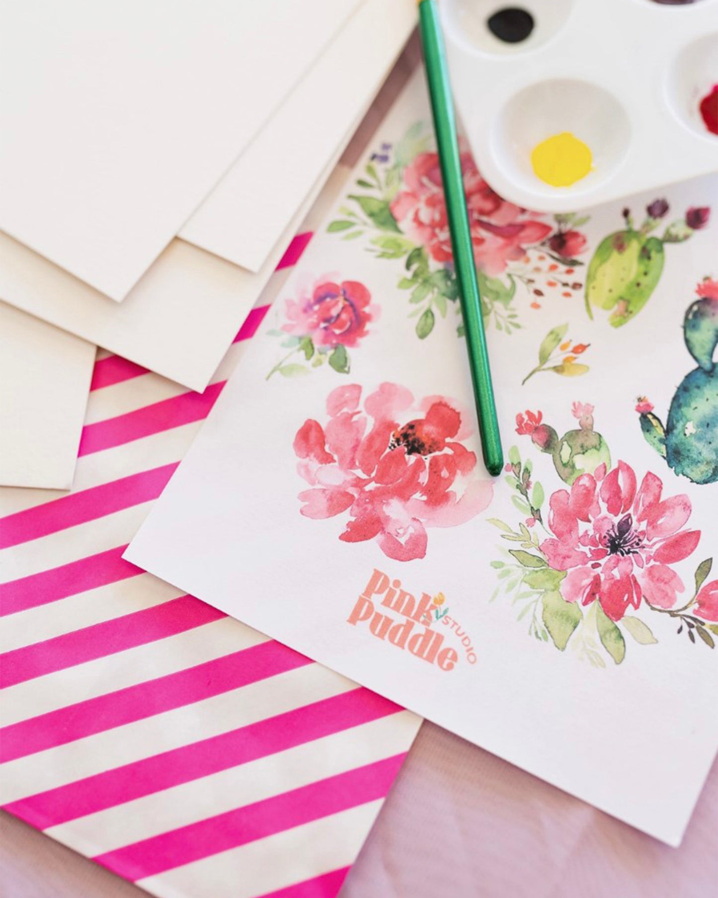 Prickly Pear & Peonies Flowers Watercolor Mini Kit