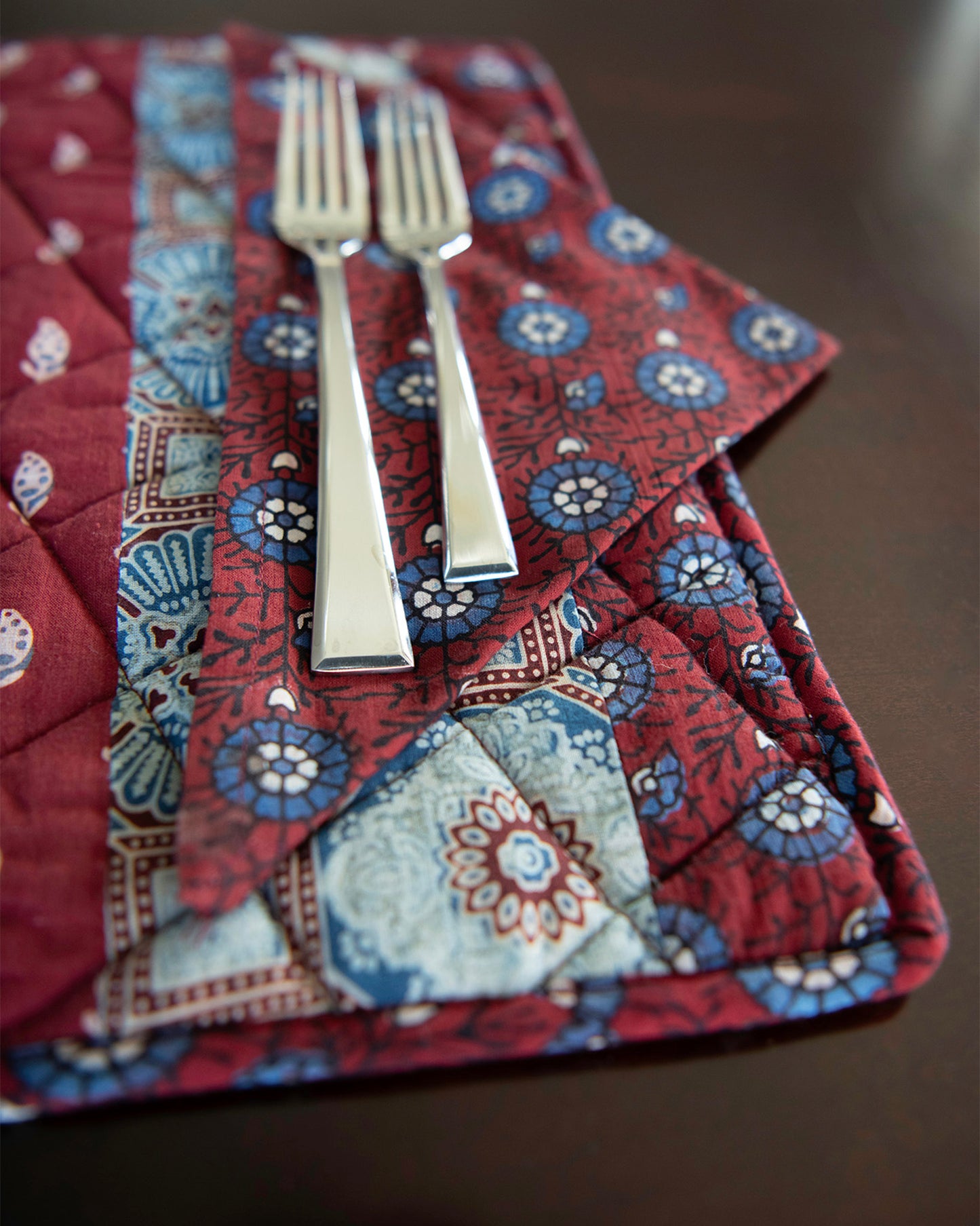 Indigo Patchwork Quilted Placemats, Set of 2
