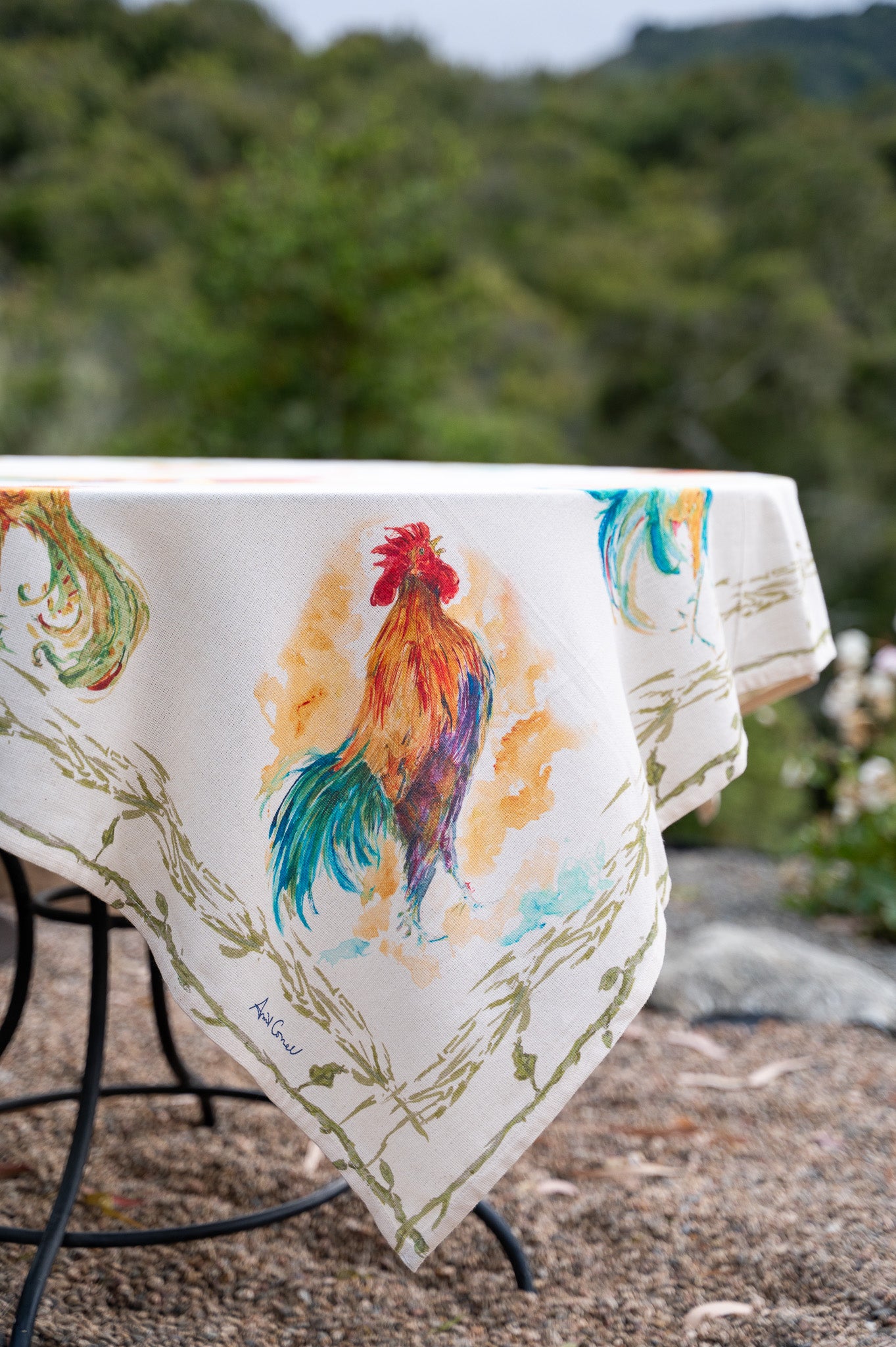 Rooster Watercolor Breakfast Tablecloth