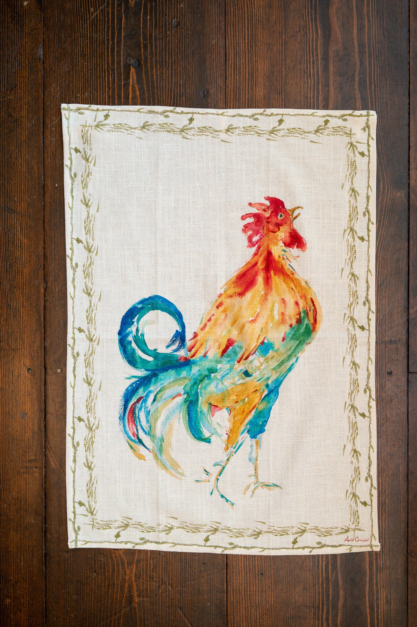 Rooster Watercolor Tea Towel