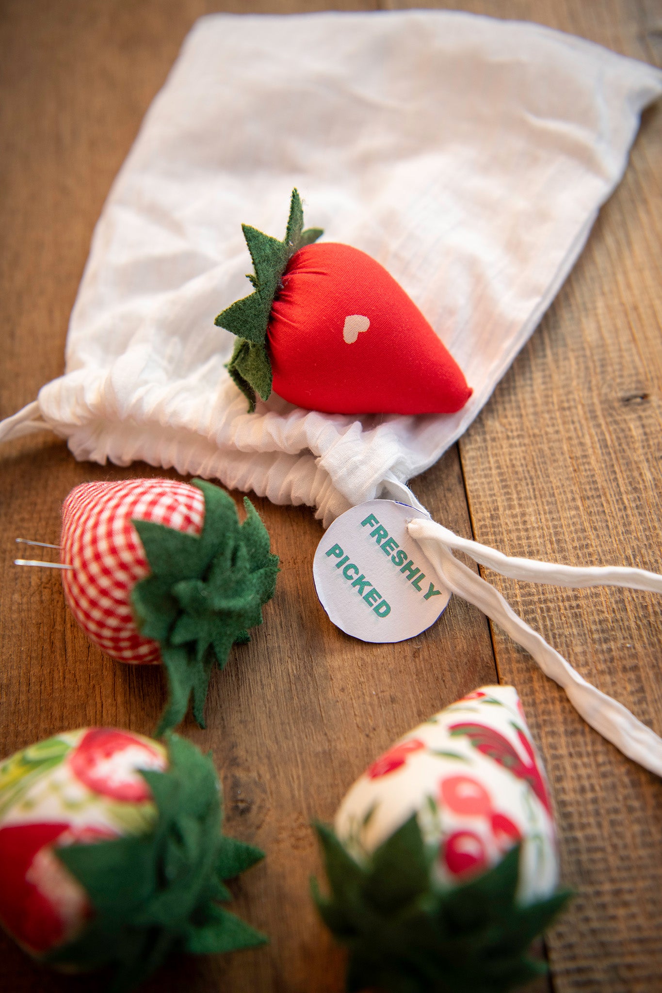 Strawberry Patchwork Pincushions, Set of 4