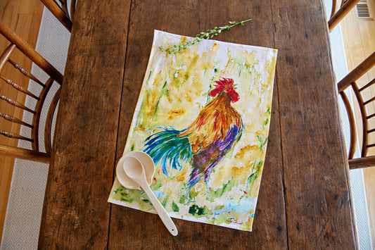 Painterly Rooster Tea Towel