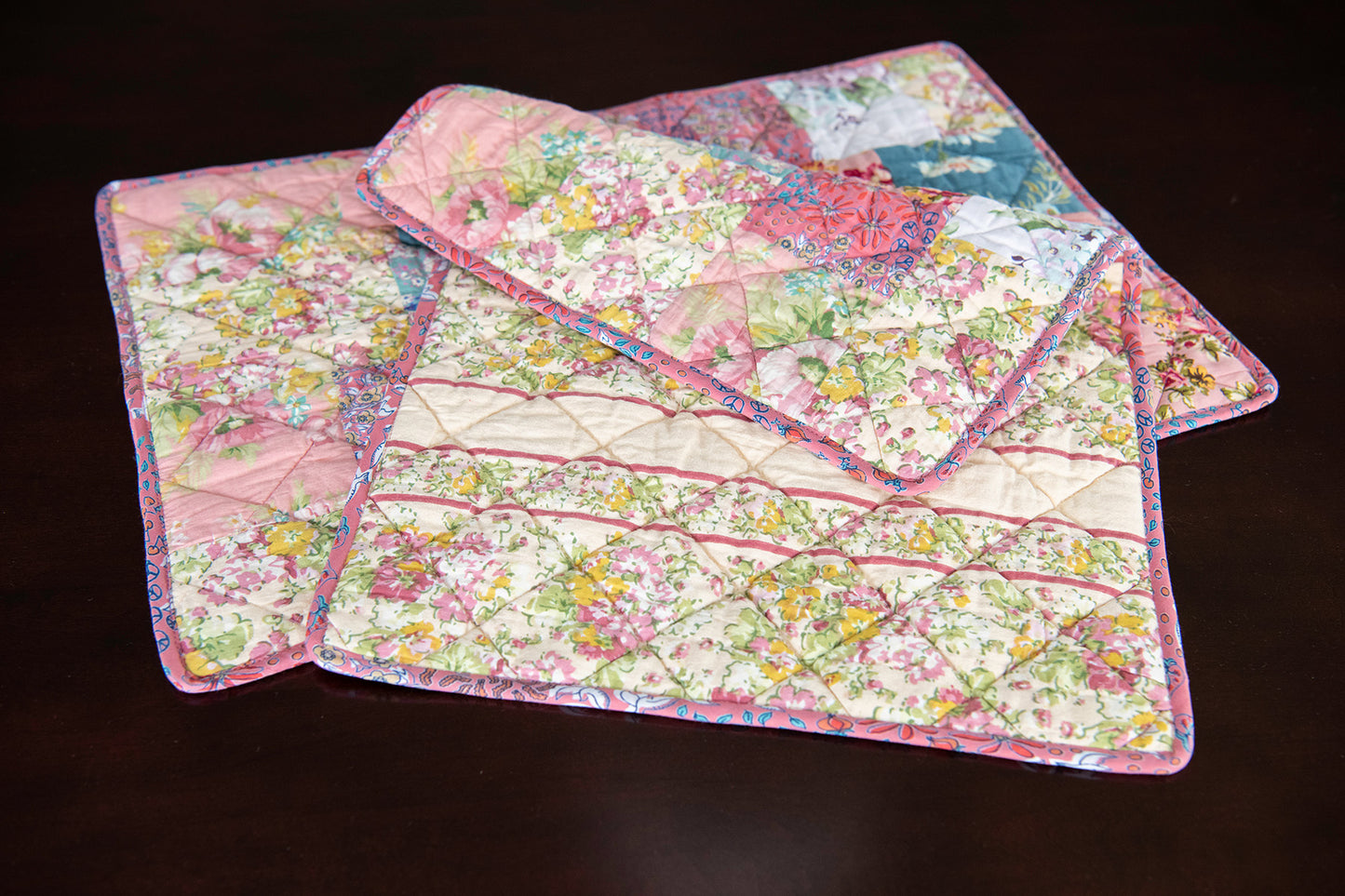 Prairie Patchwork Quilted Placemats in Rose, Set of 2