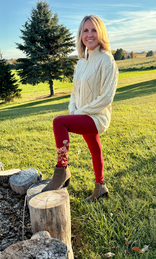 Tapestry Legging in Dark Country Red