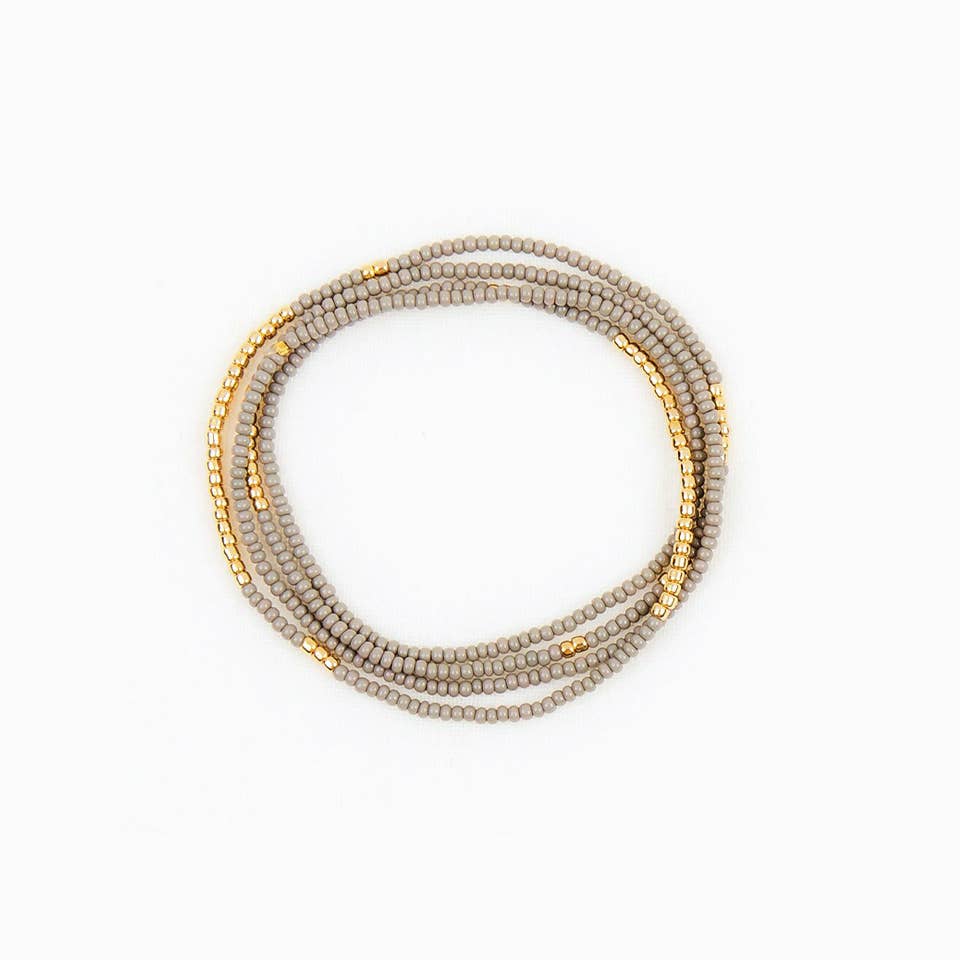 Fair-Trade Beaded Necklace/Wrap Bracelet in Grey & Gold