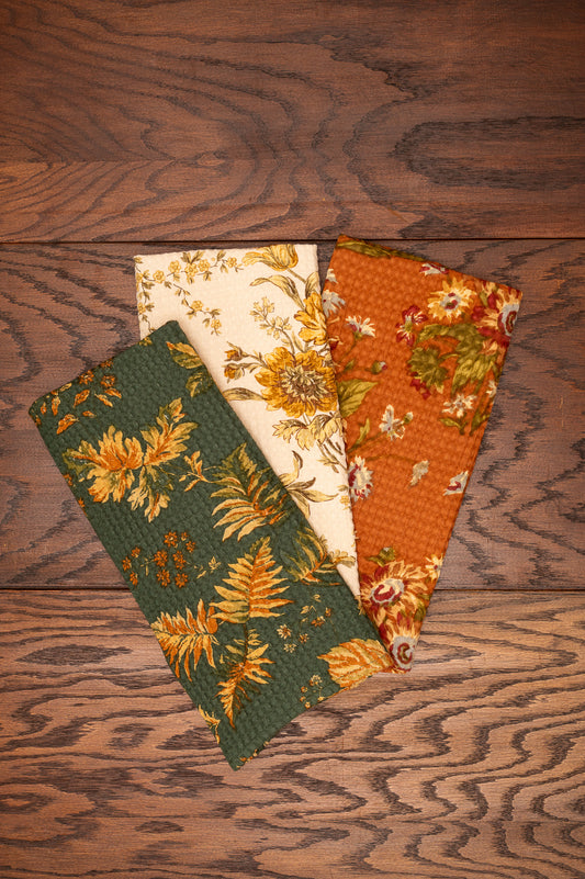 Marguerite & Musical Floral Tea Towels Bundle, Set of 3