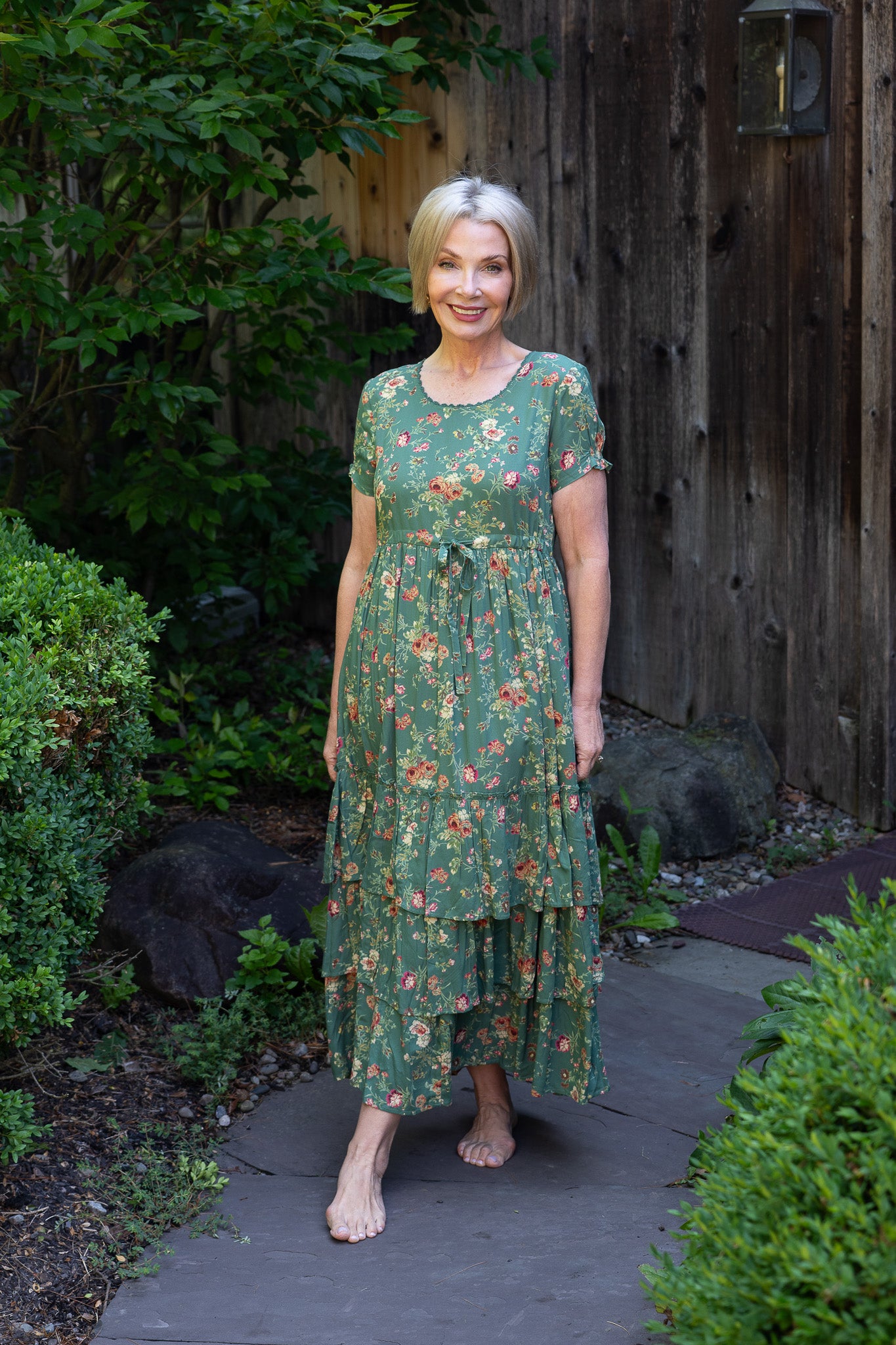 The Allison Fancy Flounce Dress in Fern & Flower